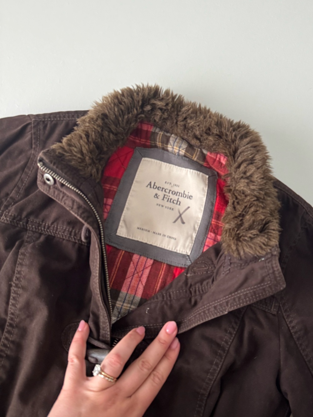 Y2K Abercrombie & Fitch Brown Jacket Fur - Picture 3 of 9